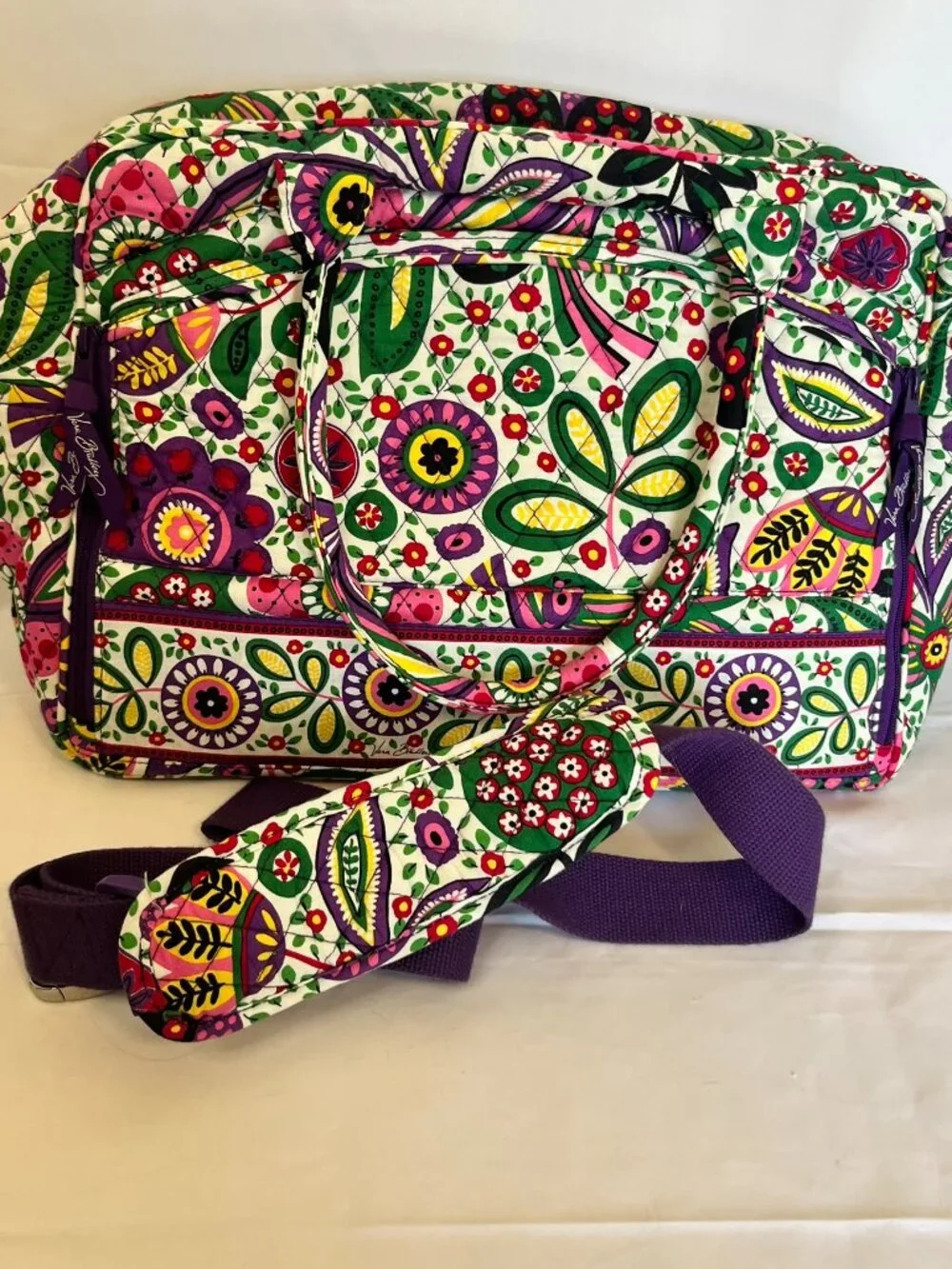 Vera Bradley Laptop Bag Crossbody School Travel Carry-on Viva La Vera purple